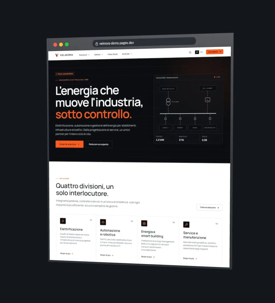 Lo stesso quadro trasformato nella finestra di un browser con il sito Velmora