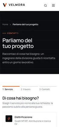 Modulo di preventivo di Velmora su telefono